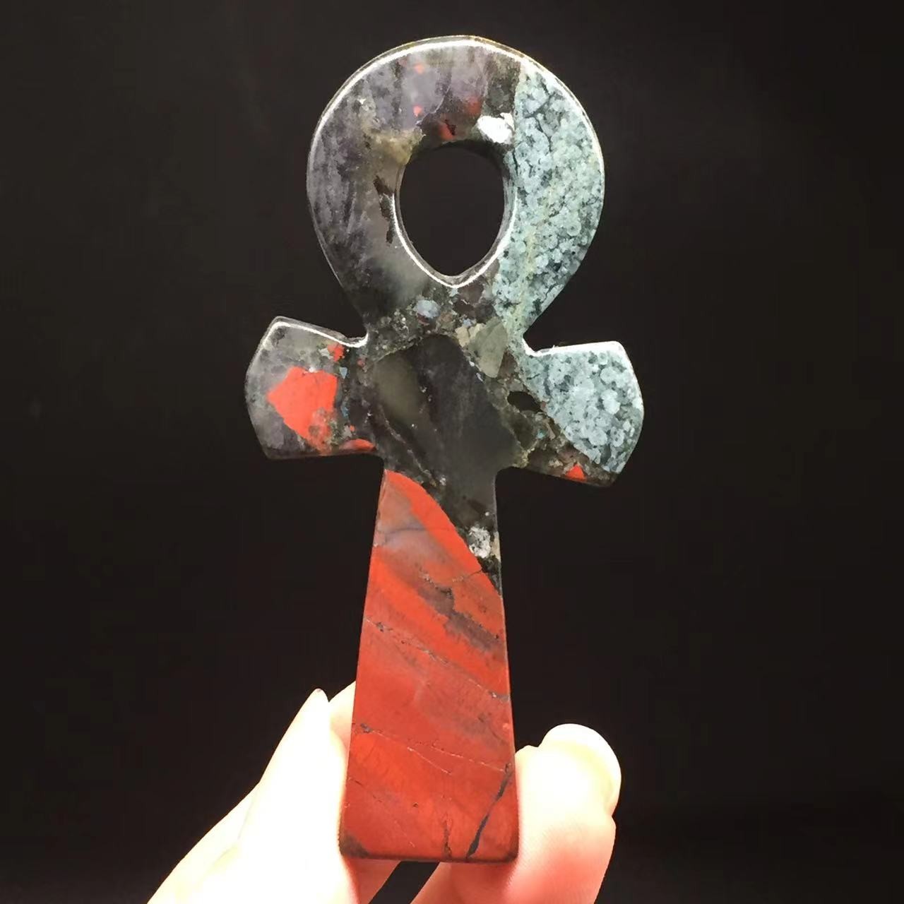 Natural African Blood Stone Ankh Quartz Carved Cross Pray Healing Decoration 1Pc