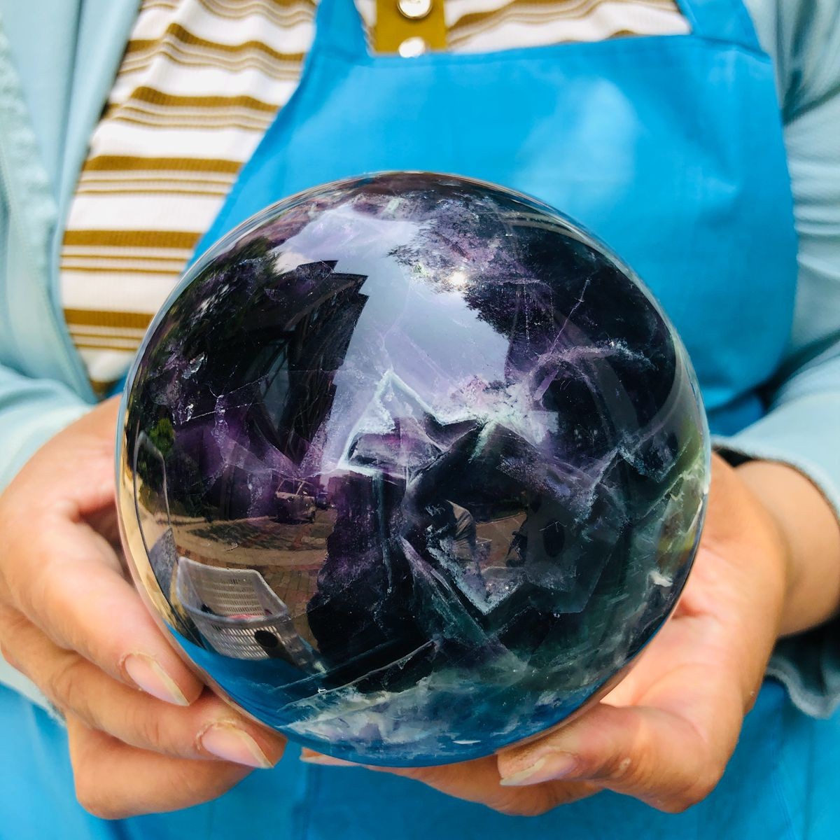 4.26LB Natural rainbow fluorite sphere quartz crystal polished ball healing