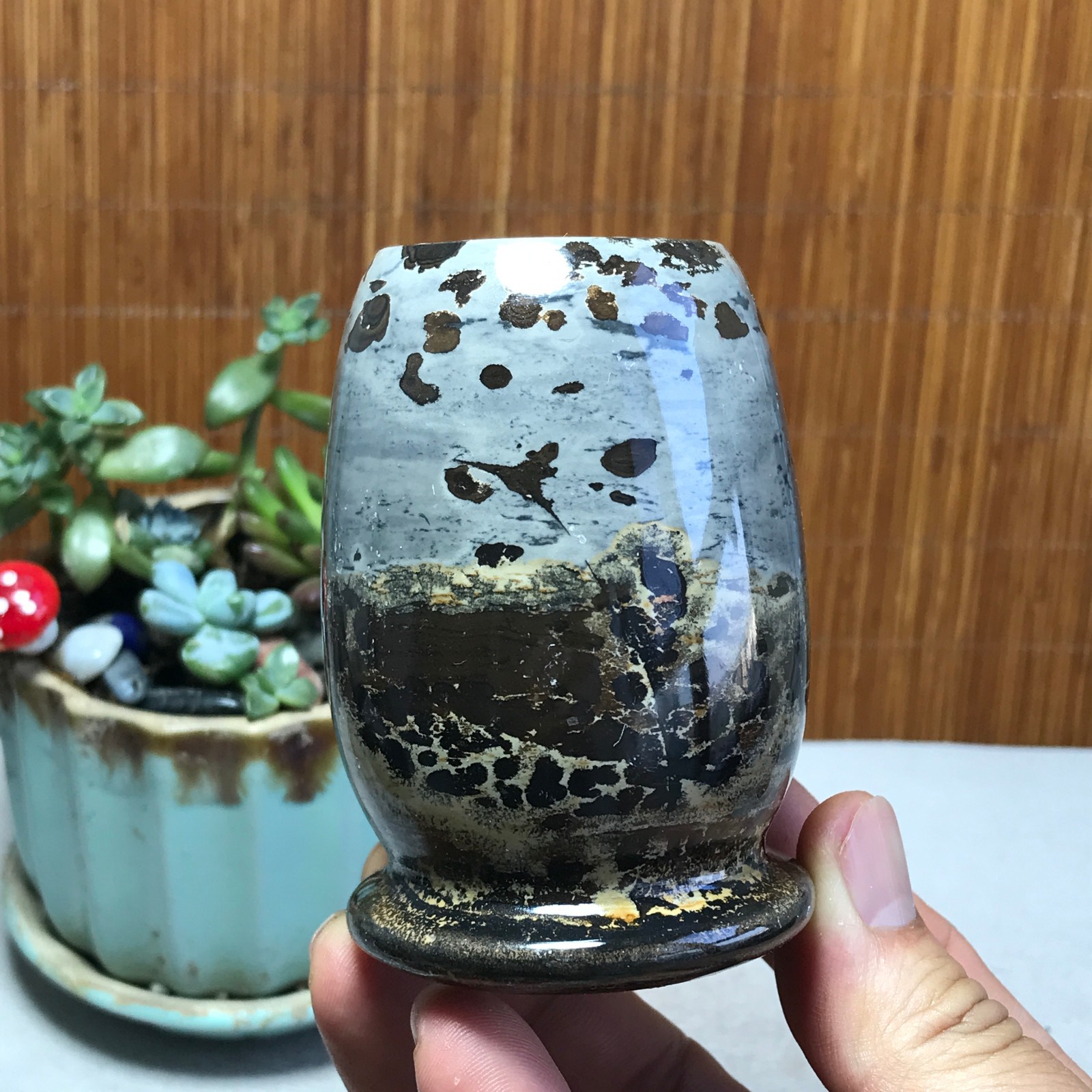 Natural Chinese painting vase stone crystal ornaments for home decoration A5720