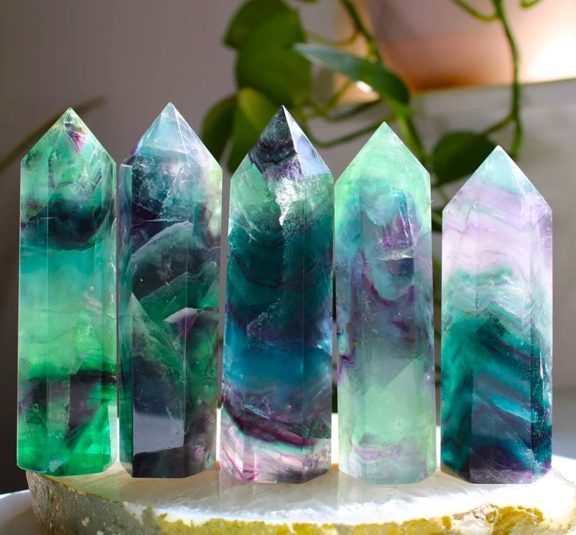 Rainbow Fluorite Crystal Tower Point Healing Crystal Obelisk Gemstone Tower Wand