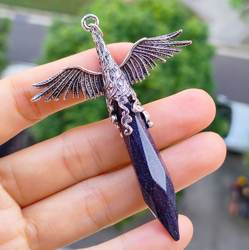 5pcs Blue sand Gems Angel Wings Pendants Amulet Magic Love Luck Charm