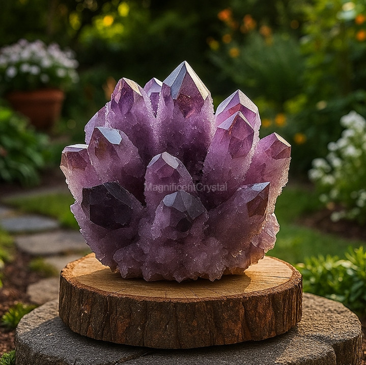Natural Violet Amethyst Phantom Geode Quartz Cluster Rare Crystal Specimen Decor
