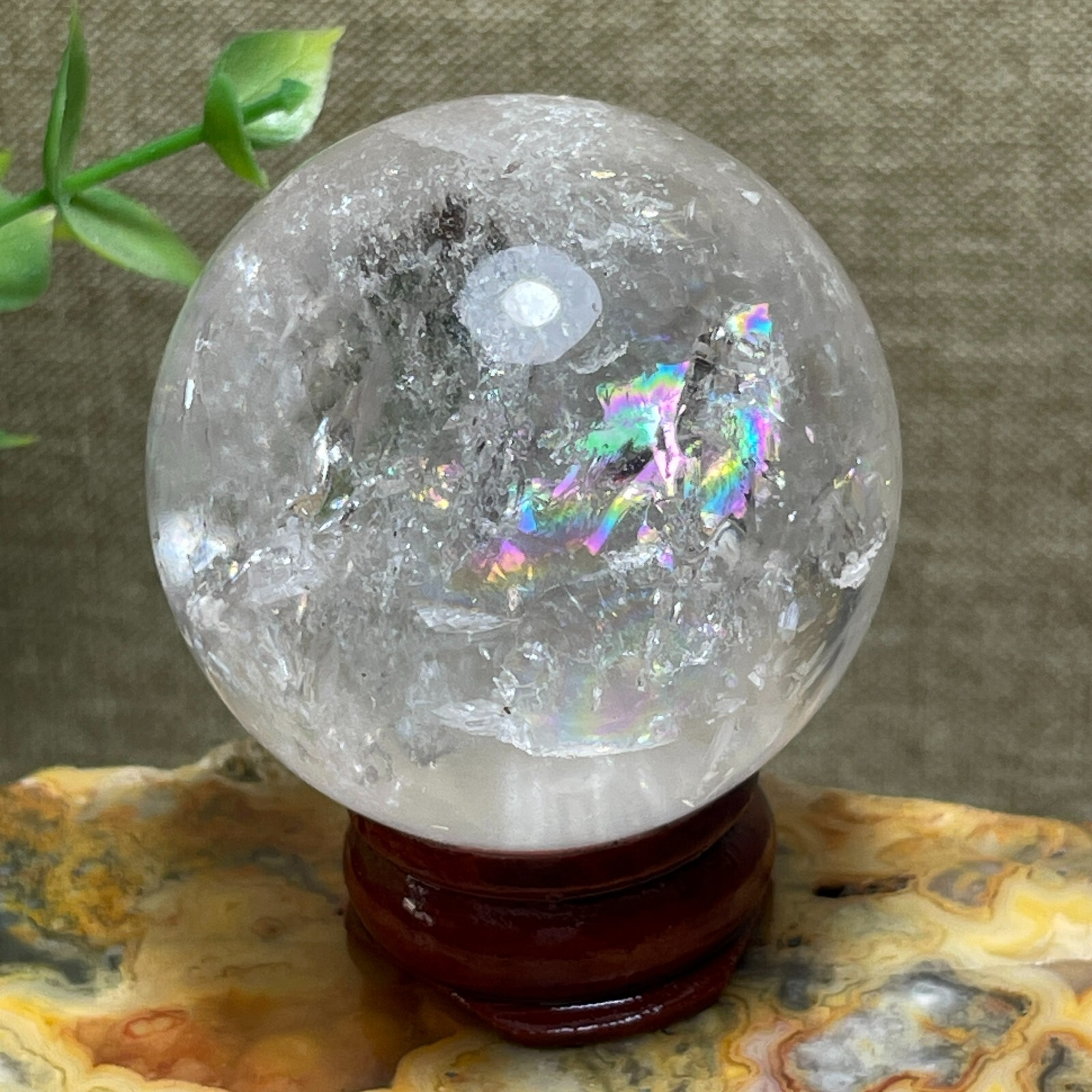 Natural White Crystal Clear Quartz Crystal Sphere Ball Healing rainbow 41mm A6