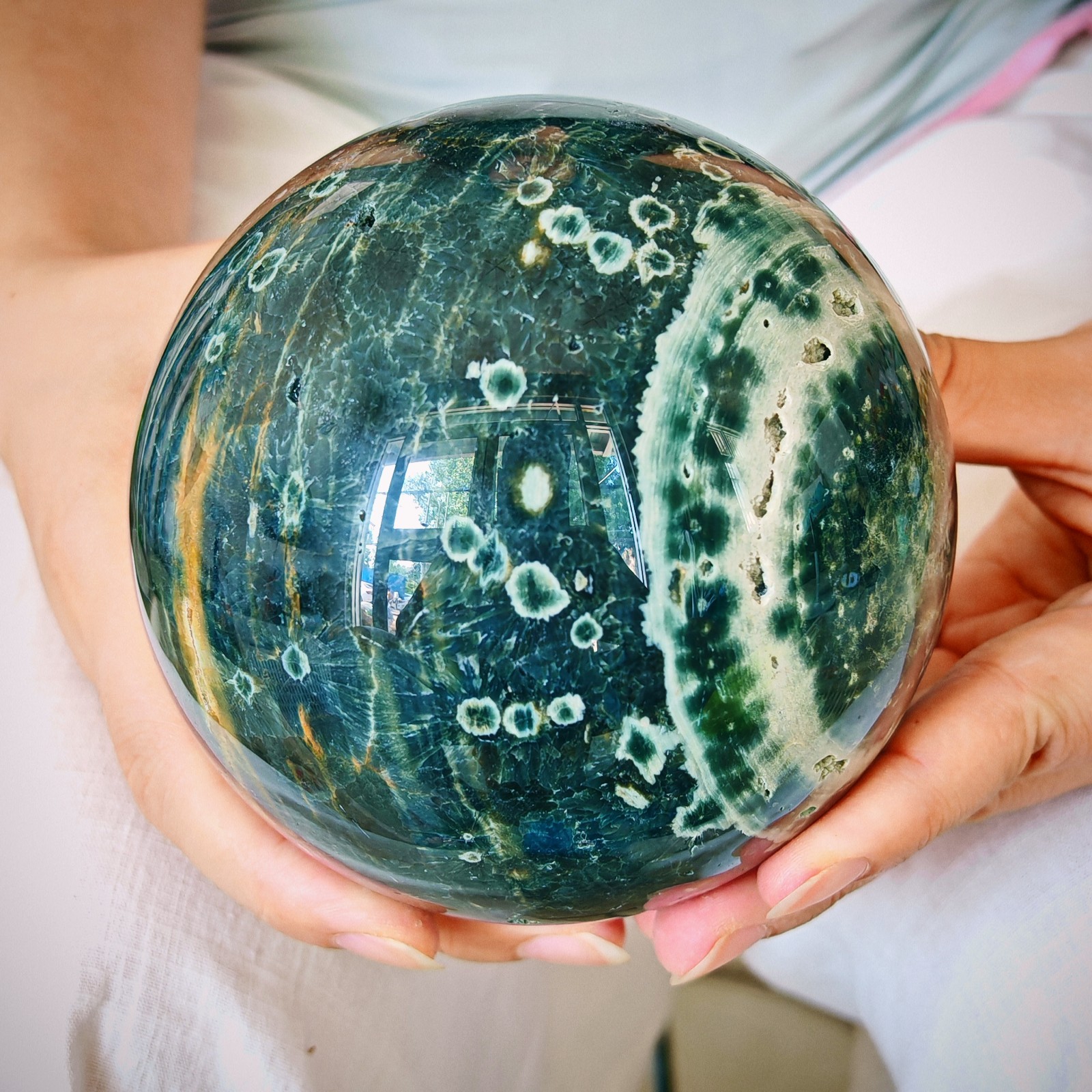 4.62LB Natural ocean jade crystal ball, polished quartz ball 2.1kg