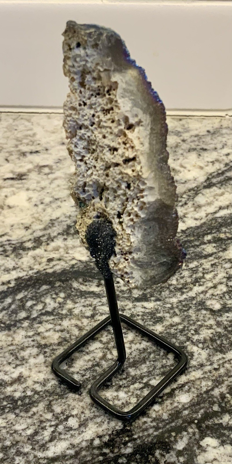Colorful Rainbow Aura Titanium Quartz Crystal Bismuth cluster On Metal Stand