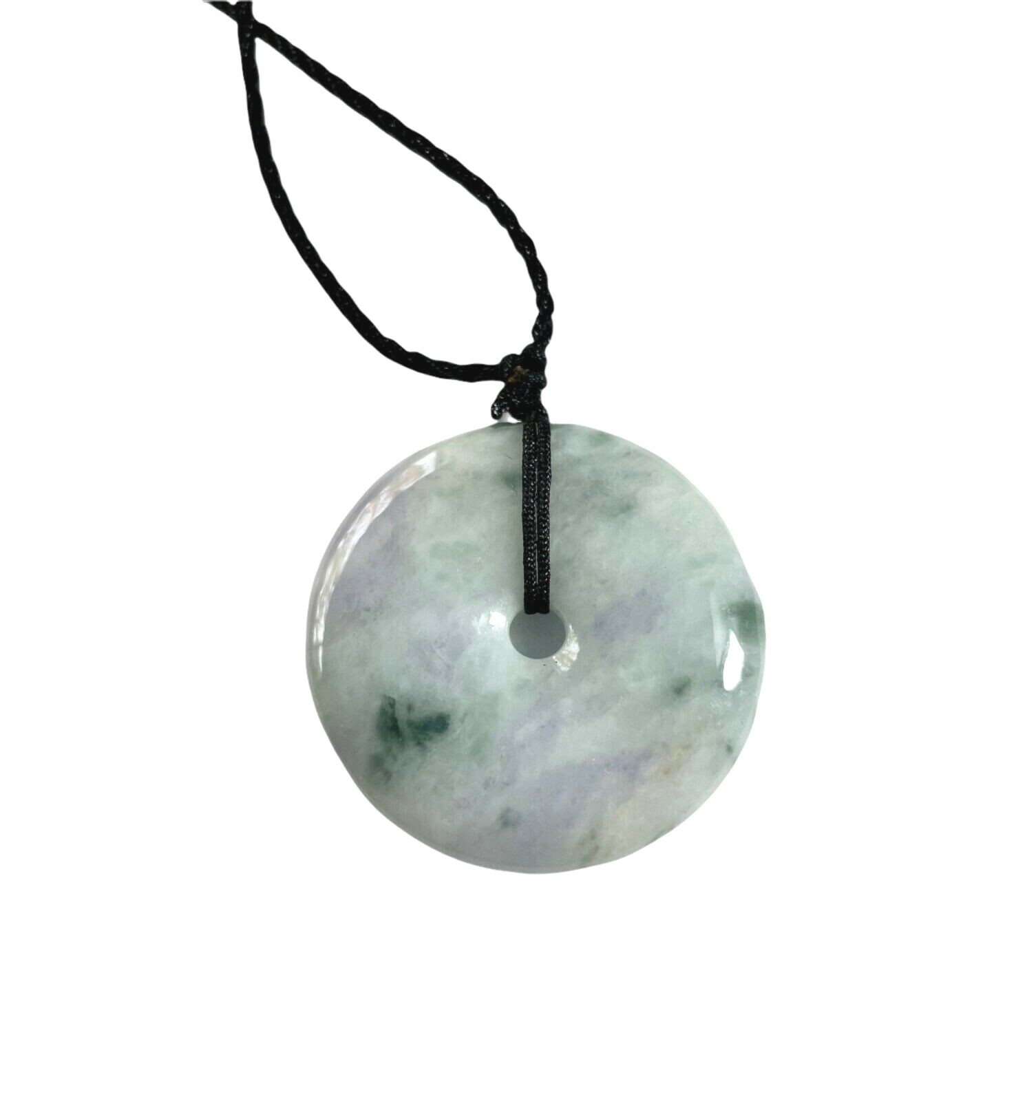 Certified Grade A 100% Natural Green Lavender Jade Donut Pendant 37mm 14.88g