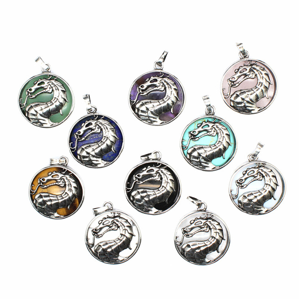 1x Natural Round Crystal Chinese Dragon Pendant Stone Jewelry Healing Reiki Gift
