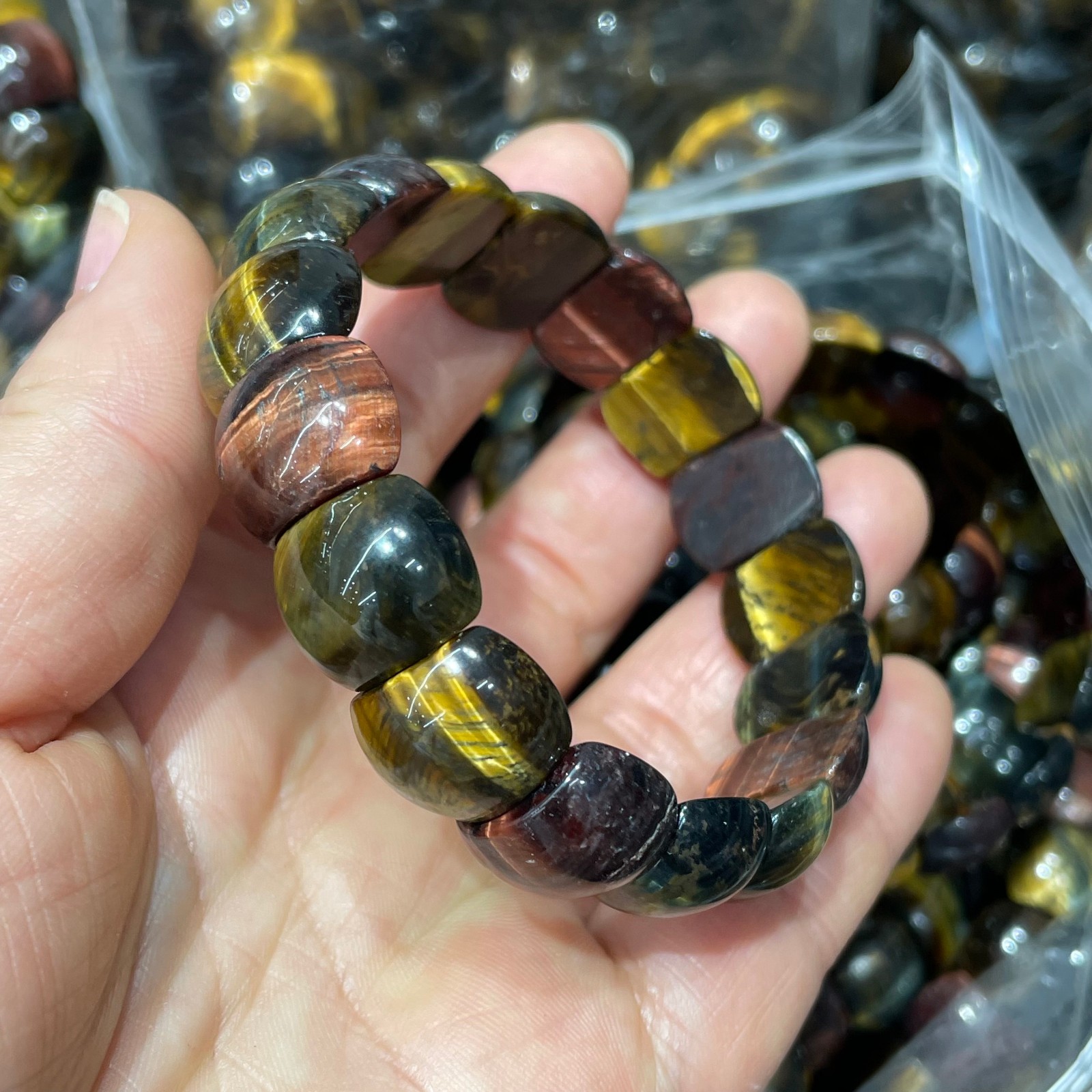 1pcs Natural Tiger Eye Stone Elastic Rope Bracelet #20