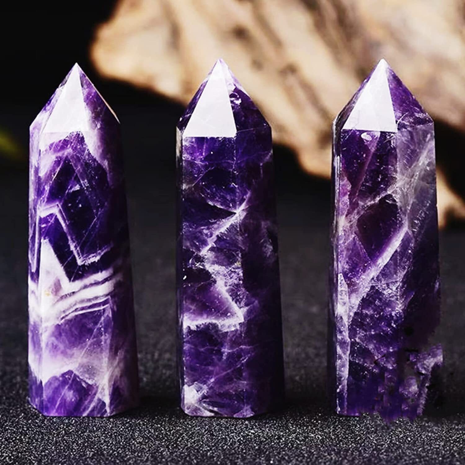 3” Chevron Amethyst Point Obelisk Natural Crystal Tower Decoration Meditation