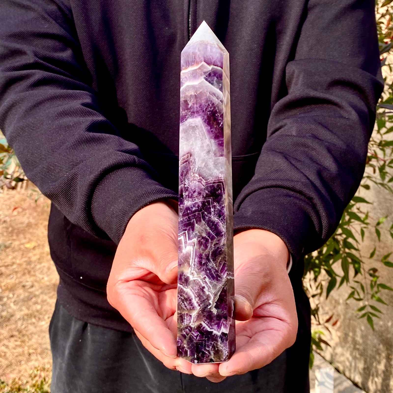 1.12LB Natural Dream Amethyst Crystal Column Wand Obelisk Point Reiki Healing