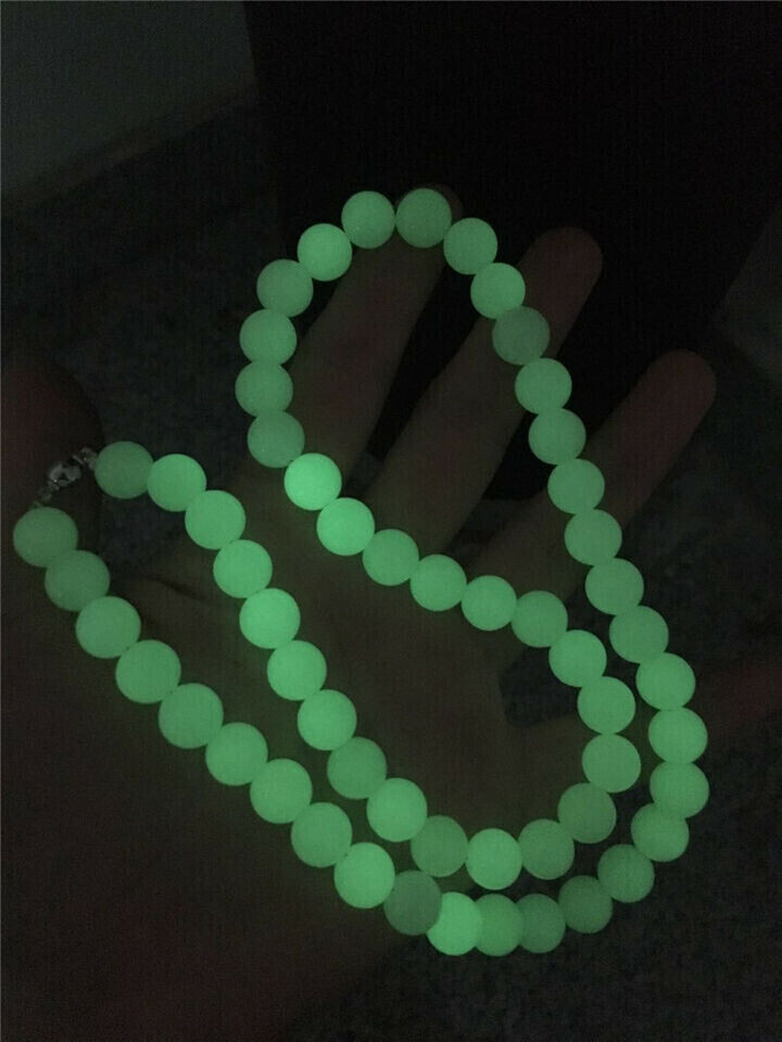 10mm “Glow In The Dark” Luminous Stone Rounds Beads Necklace18 inches