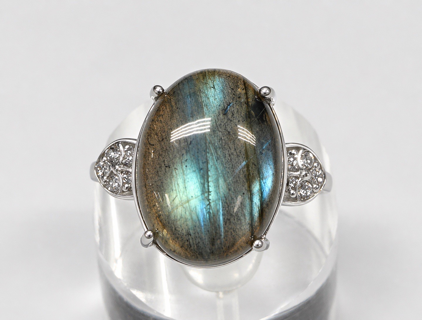 Wholesale 7 Pcs Natural Labradorite Stainless Steel Rings(316) Crystal 12x16mm