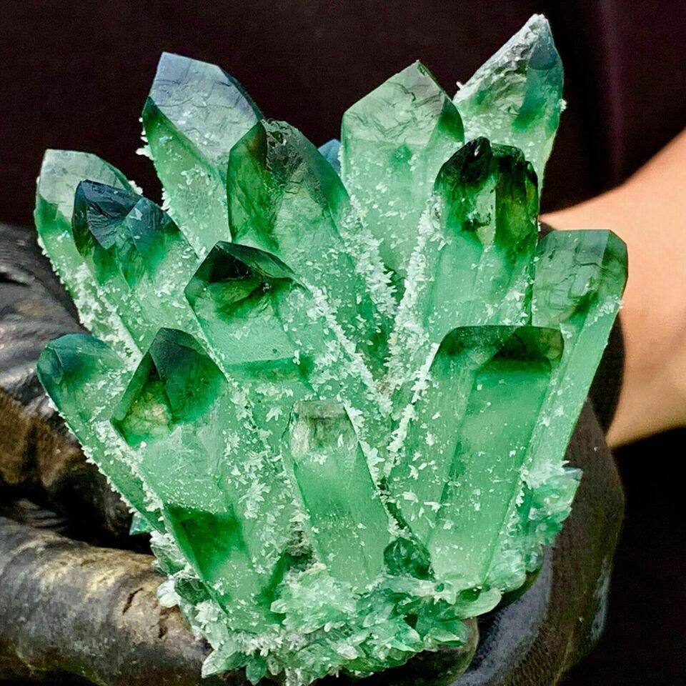 300-400G Large Green Phantom Quart Crystal Healing Cluster Gifts Mineral Rocks