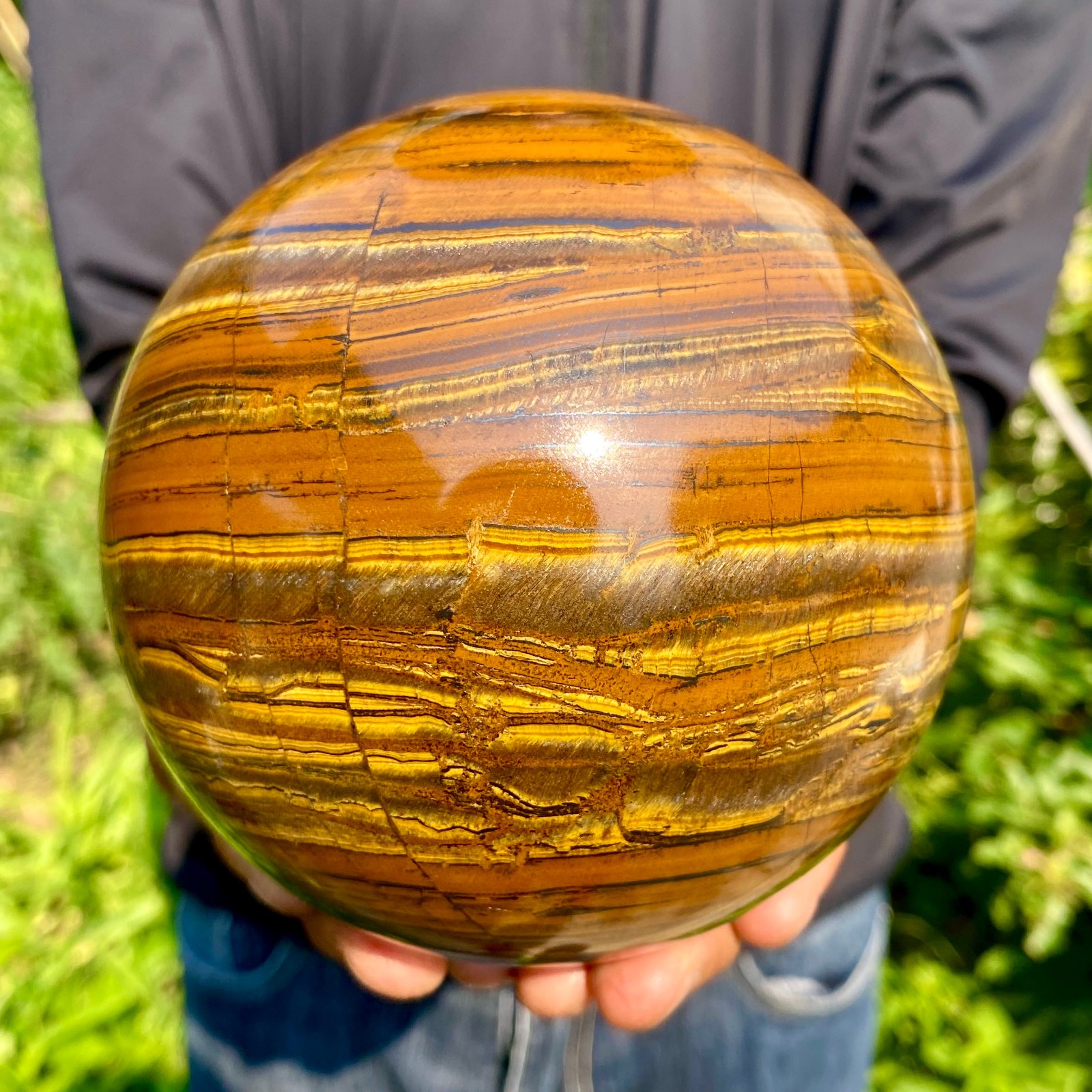 5.79LB Large Natural Tiger Eye Stone Crystal Ball Quartz Healing Sphere Décor