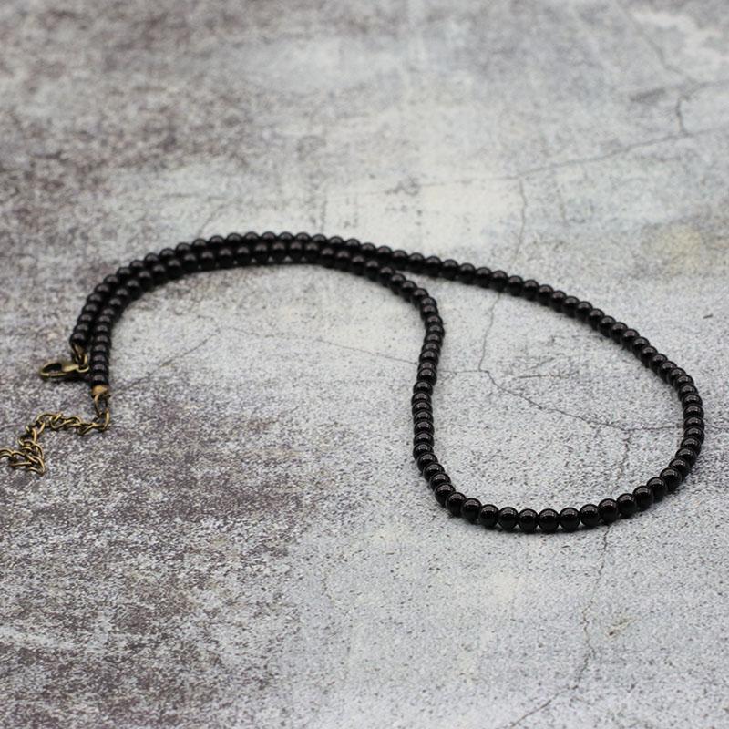 Antique Handmade 4mm Natural Stone Beads Necklace Simple Mens Chocker Necklace