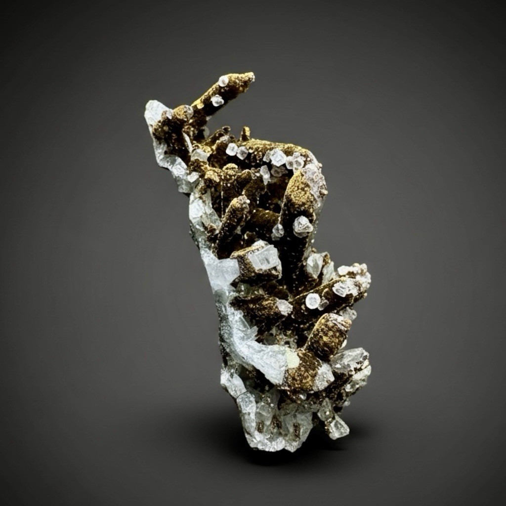 STUNNING Druzy Calcite & Bronze Velvet Chalcopyrite on Quartz Cluster • China