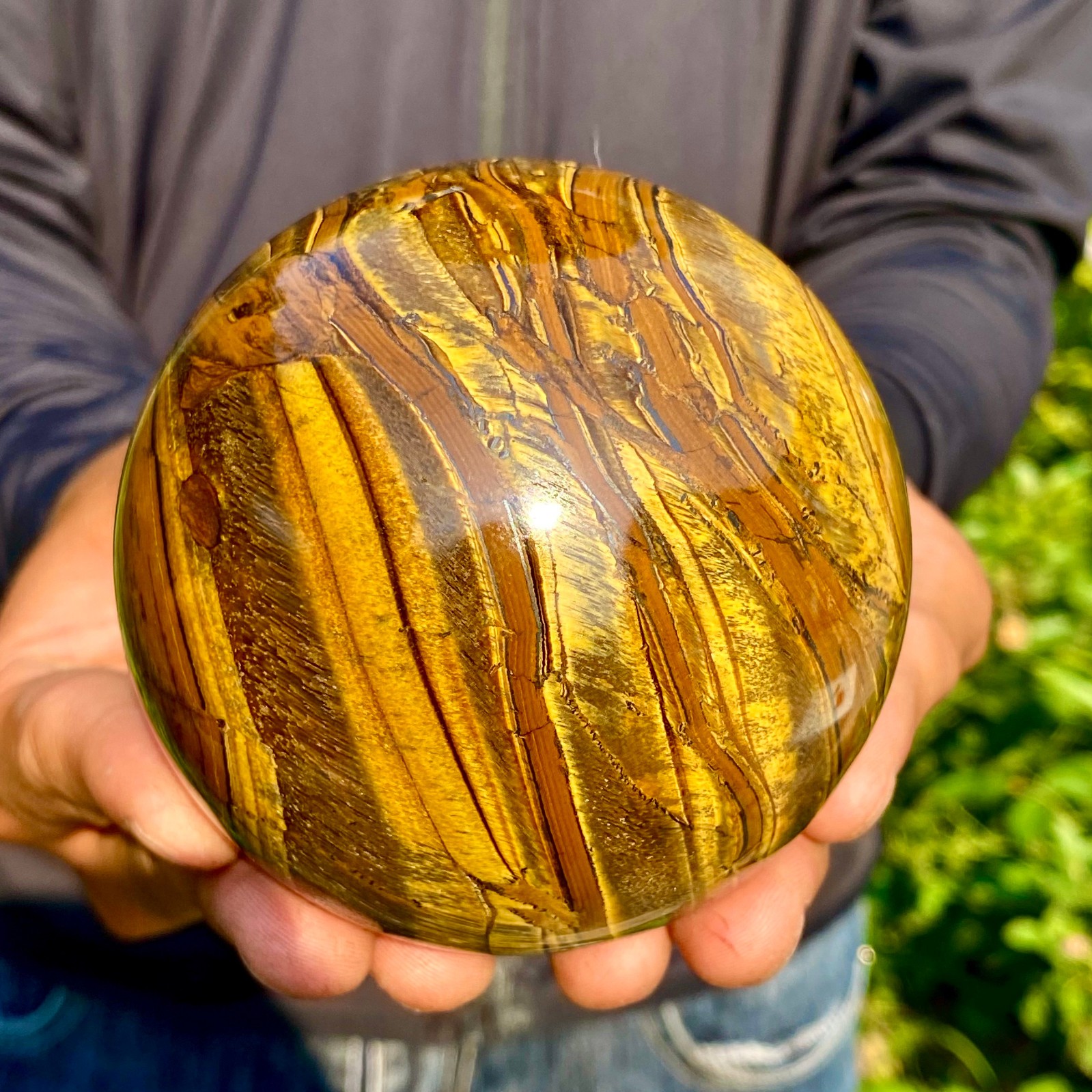2.07LB Natural Tiger Eye Stone Crystal Ball Quartz Healing Sphere Décor