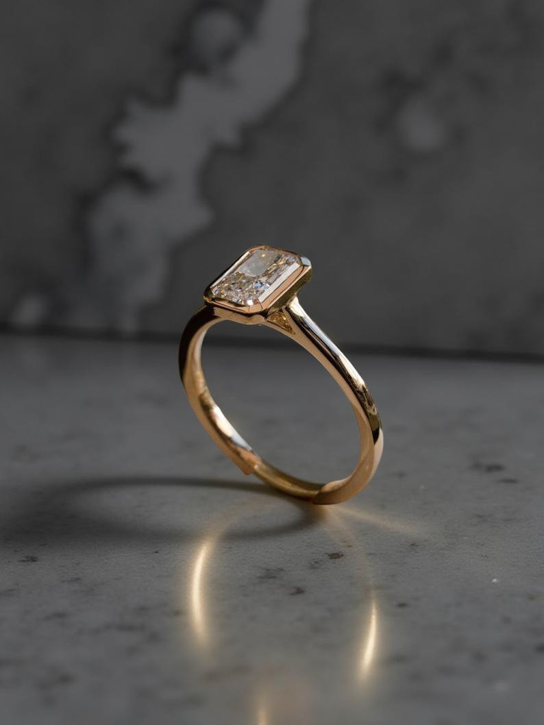 2.5 Ct Radiant Cut Bezel Moissanite Ring 925 Sterling Silver Engagement Ring