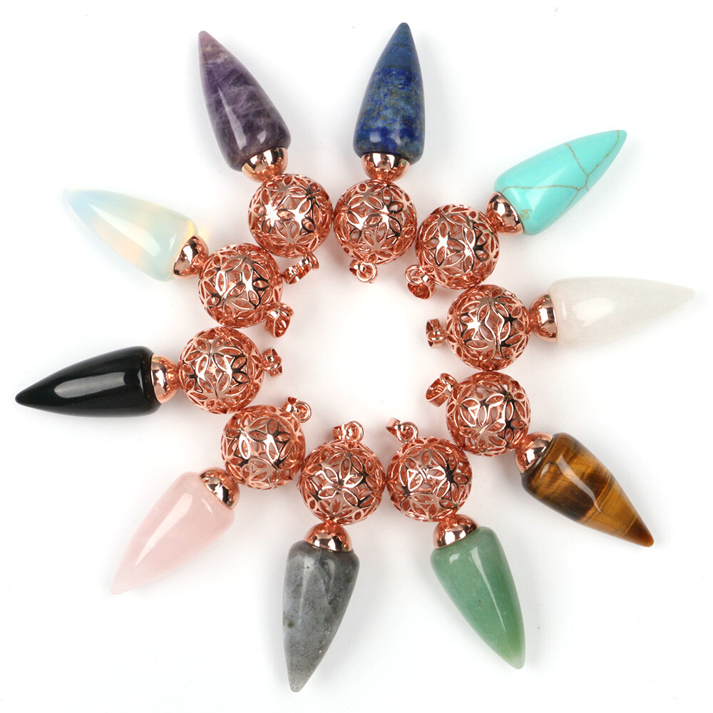 10pcs Rose Gold Chain Bullet Cone Crystal Chakra Pendulum Quartz Metal Dowsing