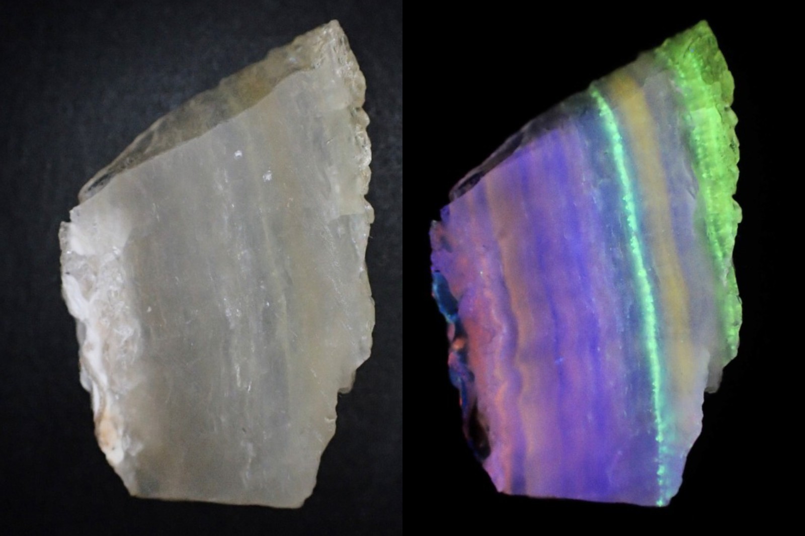 Beautifully fluorescent Hokkaidoite and opals containing organic minerals B274