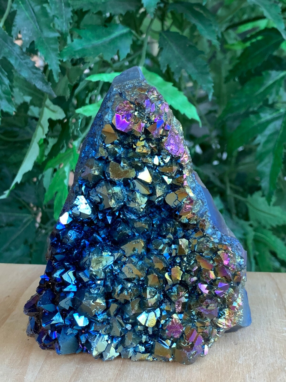 Aura Amethyst (Rainbow) Clusters, Rainbow Aura Amethyst Geode with Cut Base