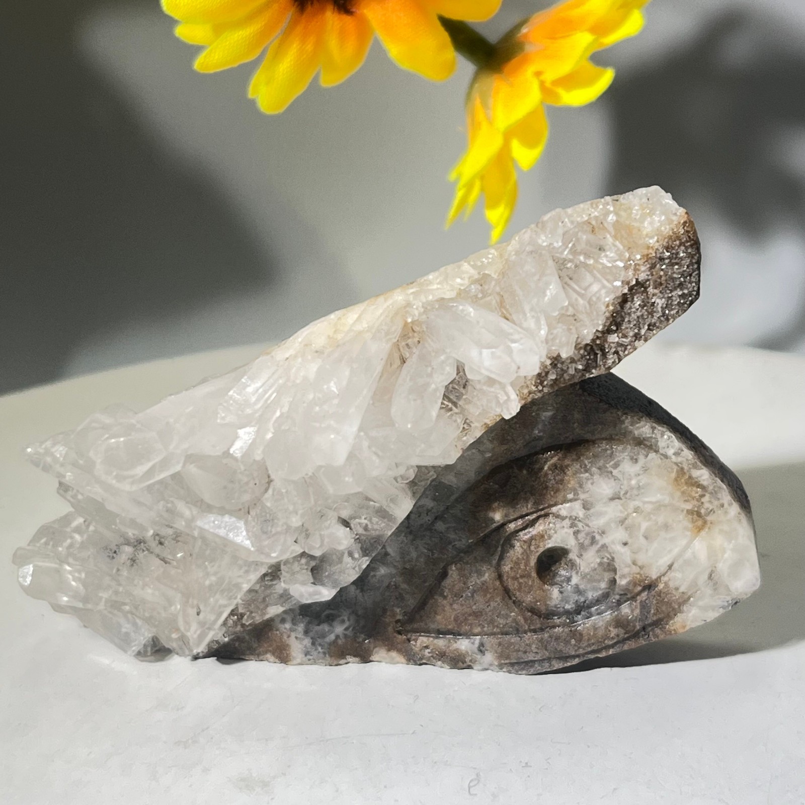 64gNatural white crystal cluster carving of God’s Eye