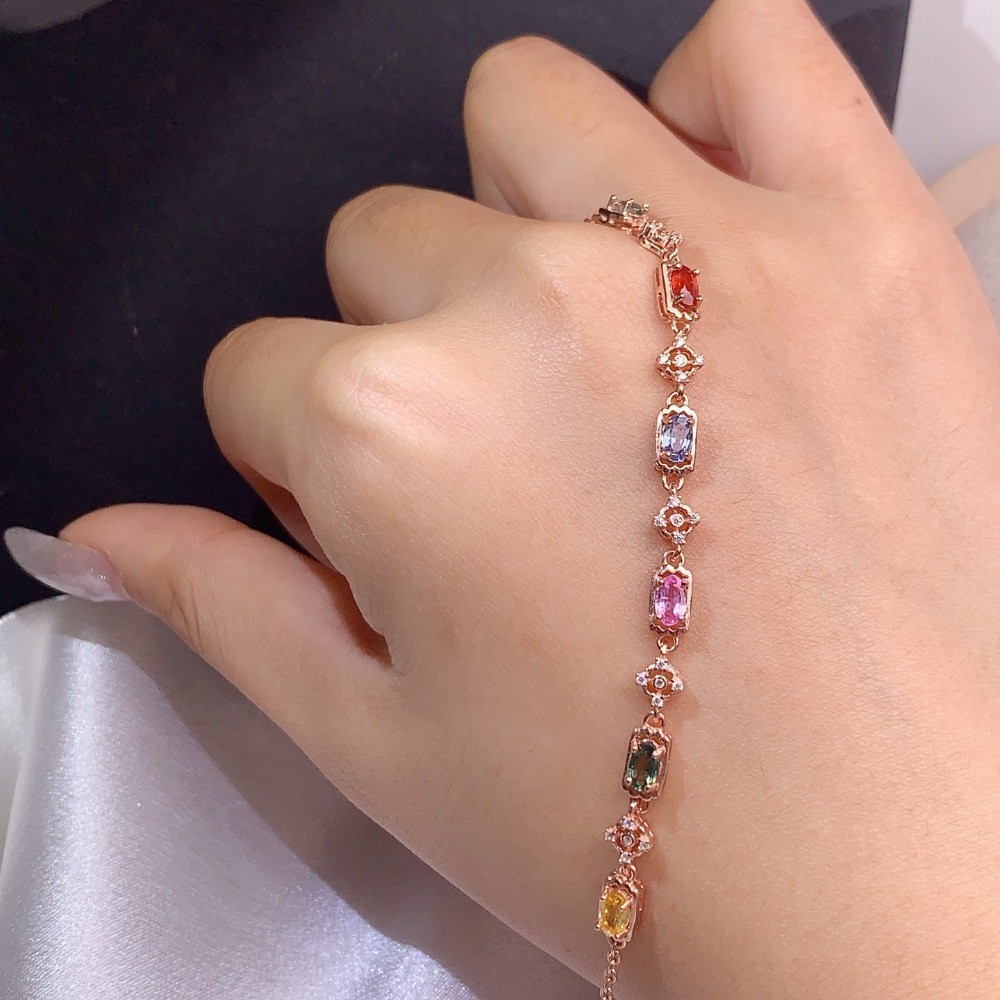 Natural Sapphire bracelet Gemstone jewelry S925 Silver Plated 18K Gold Gift