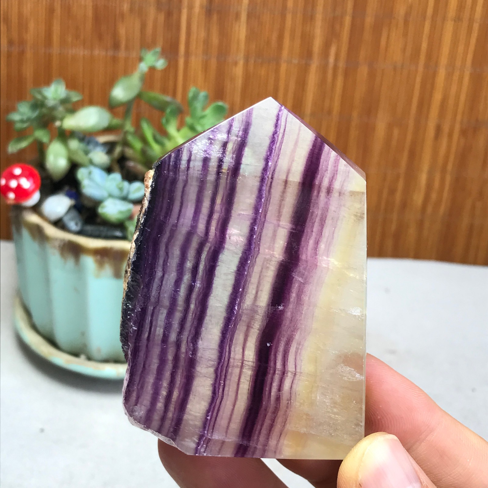 172g Natural candy Fluorite Polish/Rough wand Crystal free standing 75mm A1301