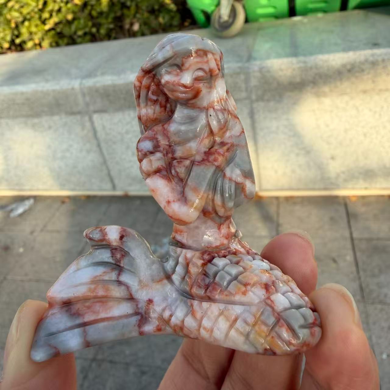 1pc Natural Red Network Quartz Carved Mermaid Skull Crystal Reiki Healing Gift