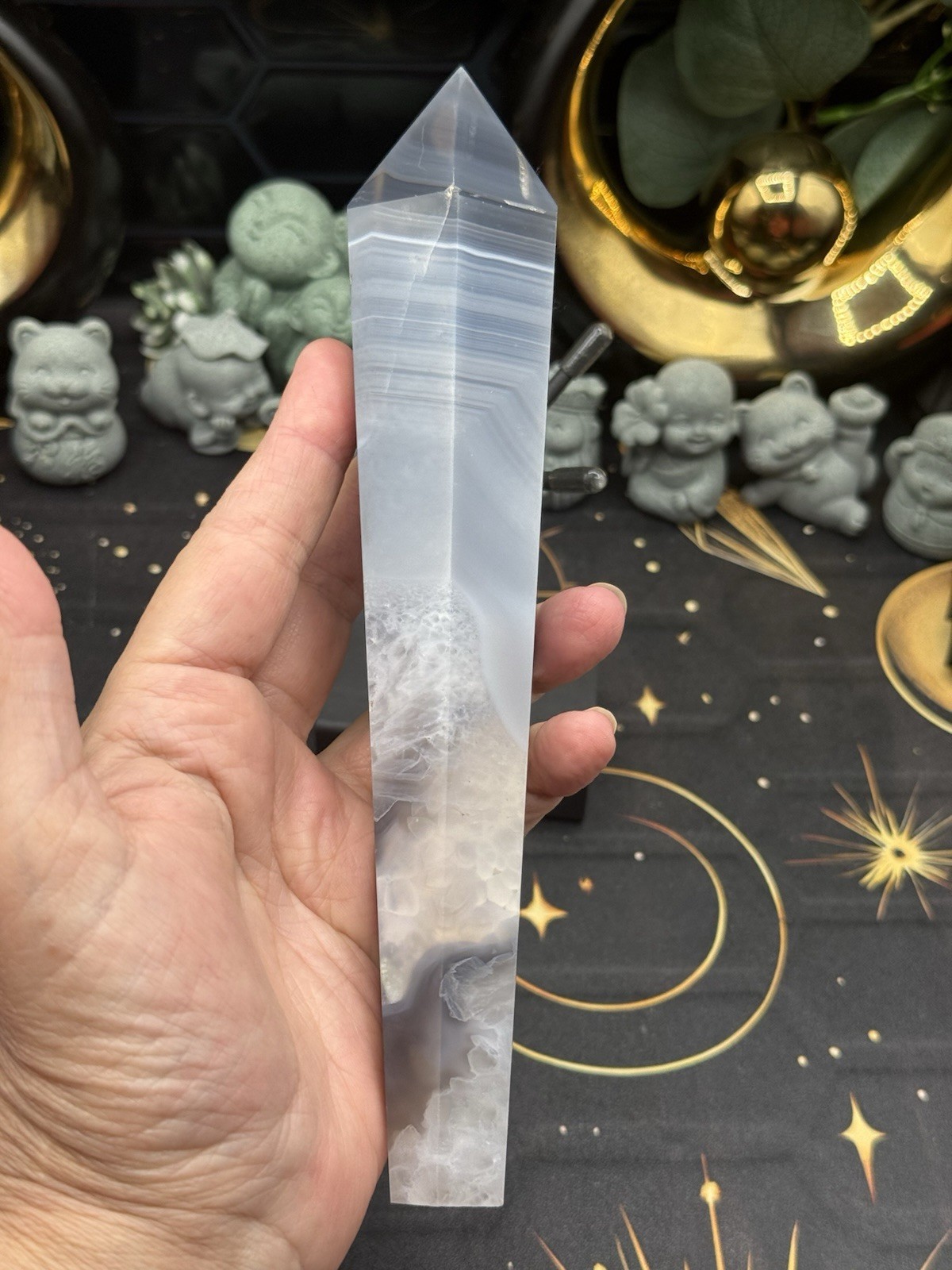 Natural Banded Agate LG Wands w/ stand Free shipping