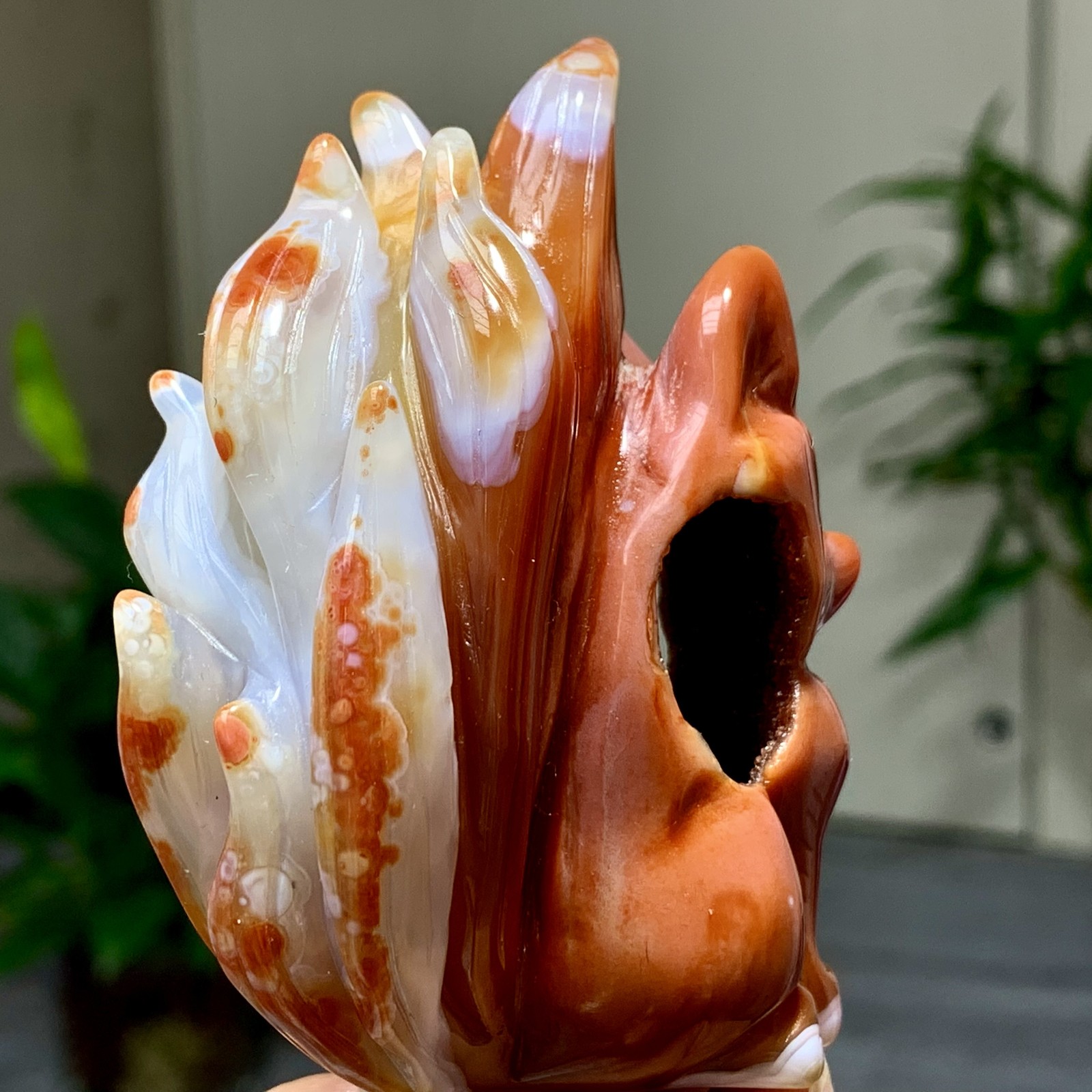 177GNatural Red Orange Sardonyx Carving nine-tailed fox agate Madagascar mineral