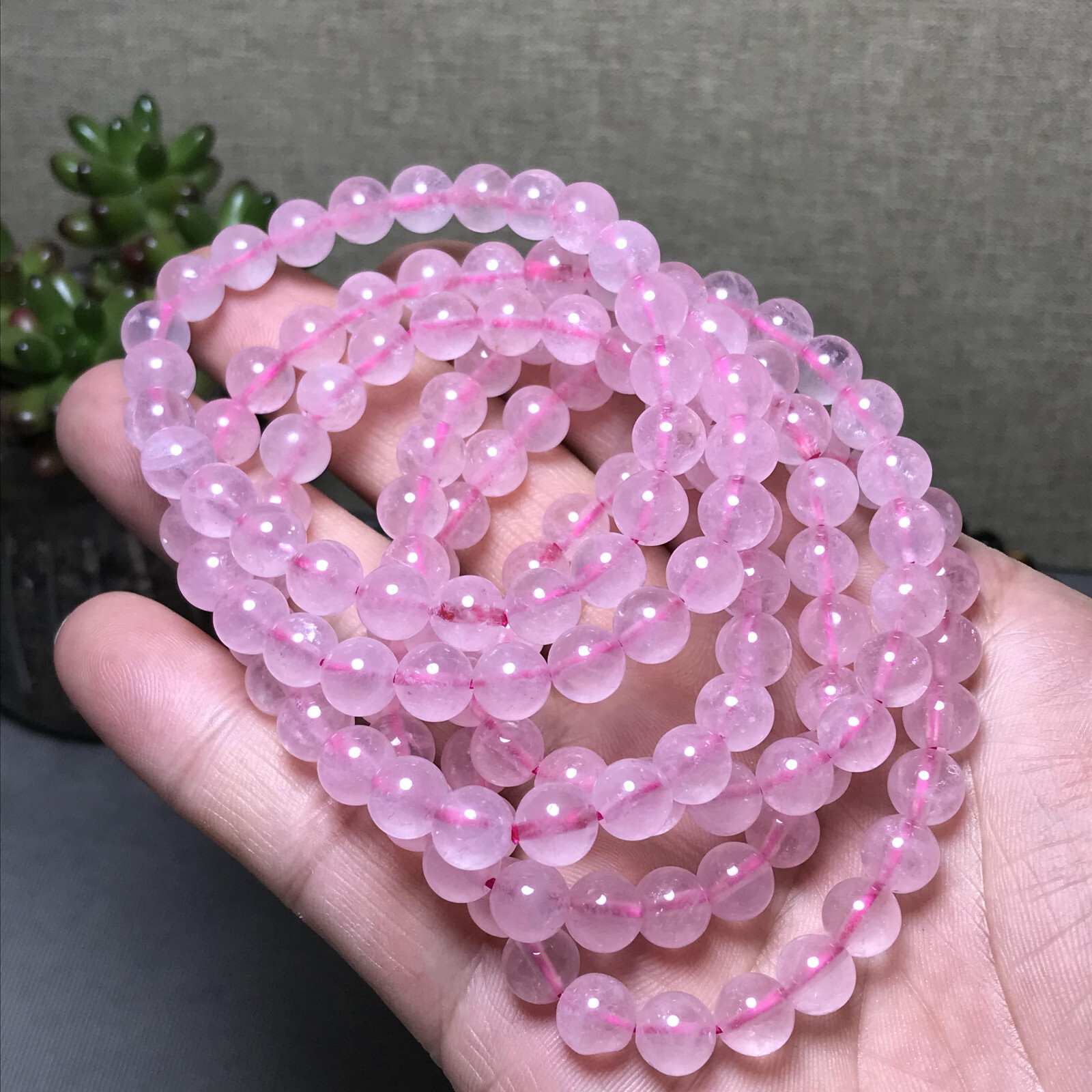 5Pcs Wholesal Natural powder crystal Pink bracelets Crystal ball sphere 8mm