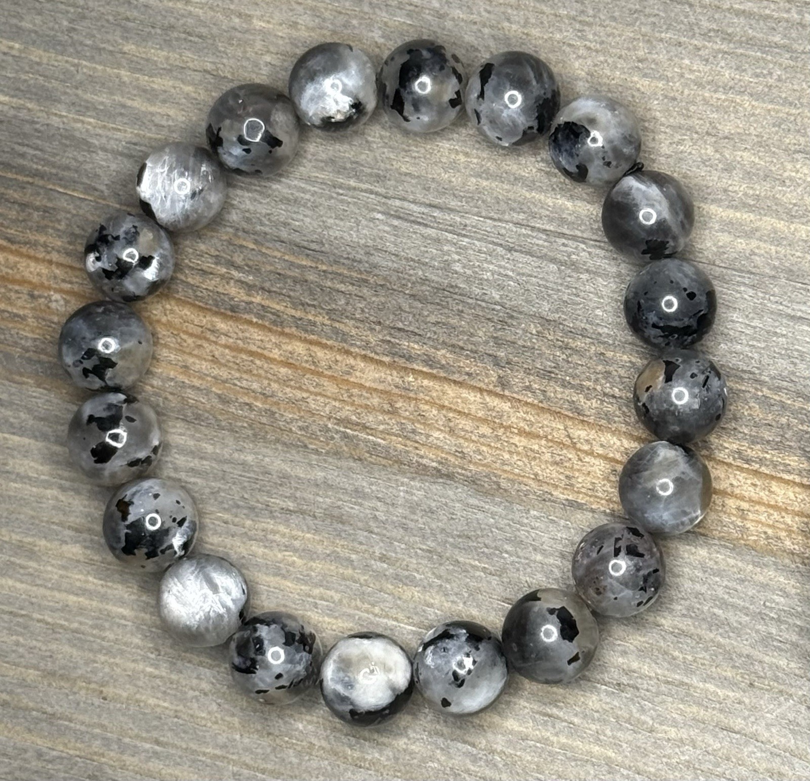 Natural Black Skeletal Moonstone 9mm Genuine Gemstone Bracelet
