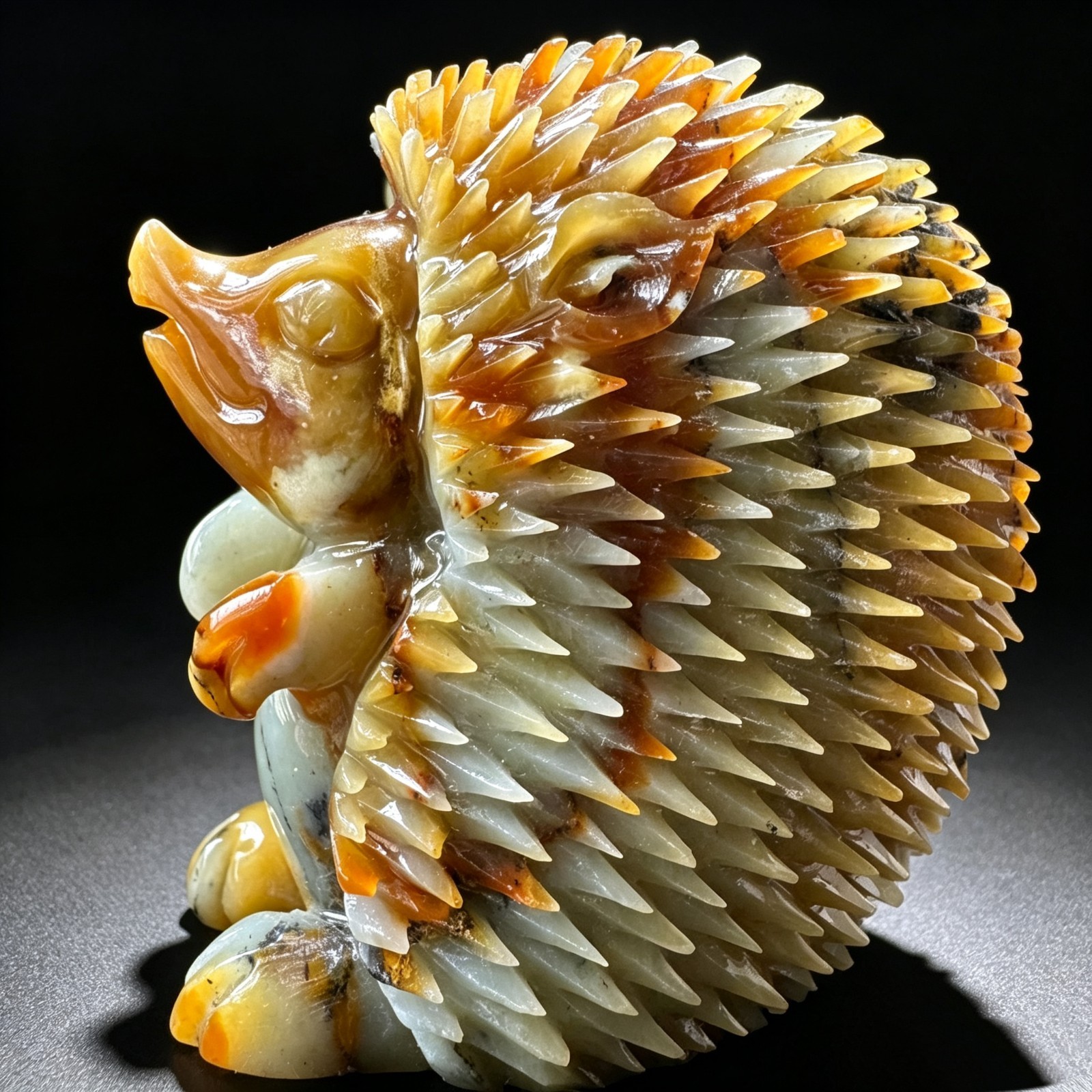 Natural Jade Hedgehog Statue Hand Carved Gemstone Figurine Healing Collectible