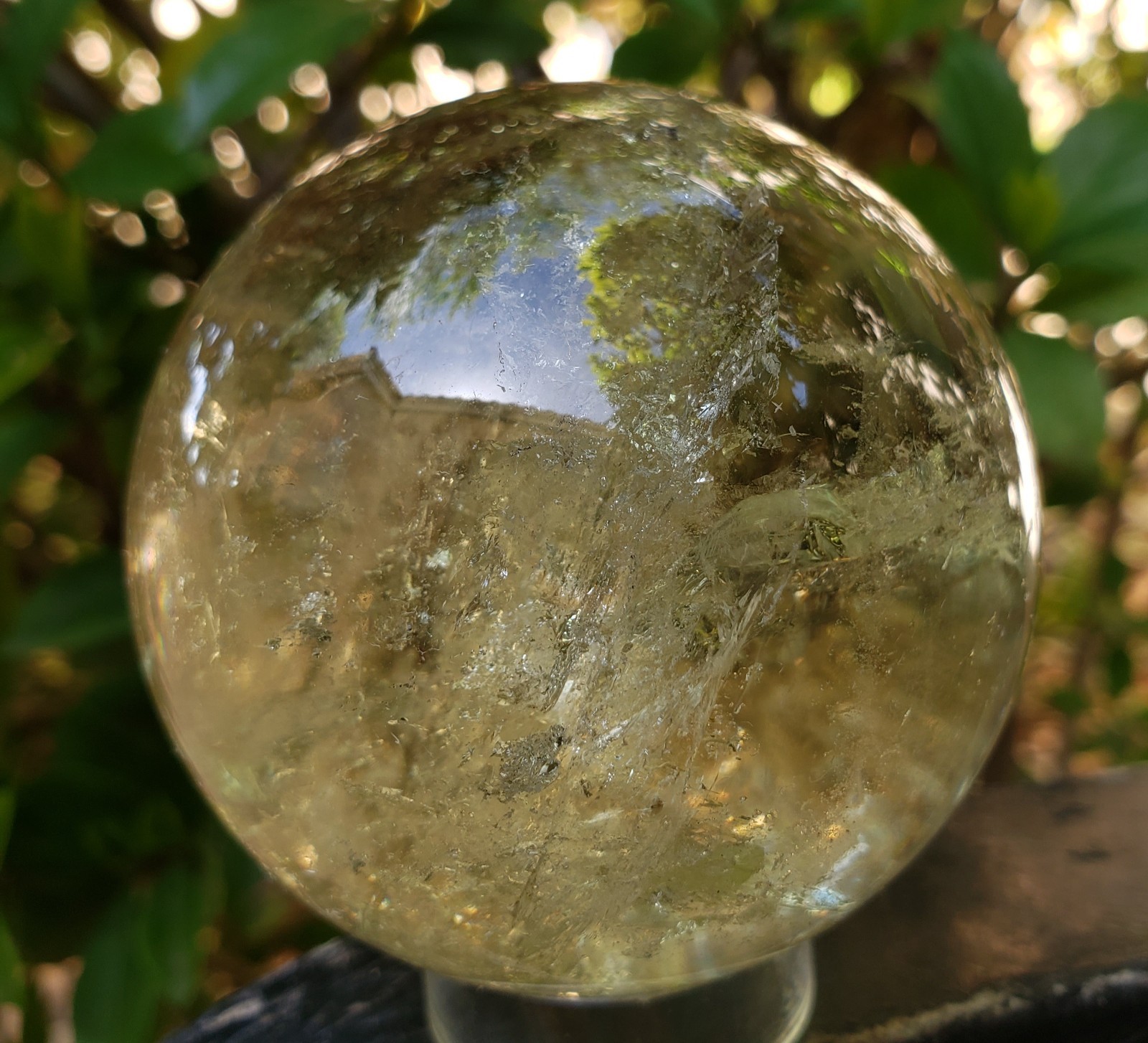 2.55 Clear Citrine Quartz Crystal Sphere Ball Orb Rainbows, 394g or 14 oz