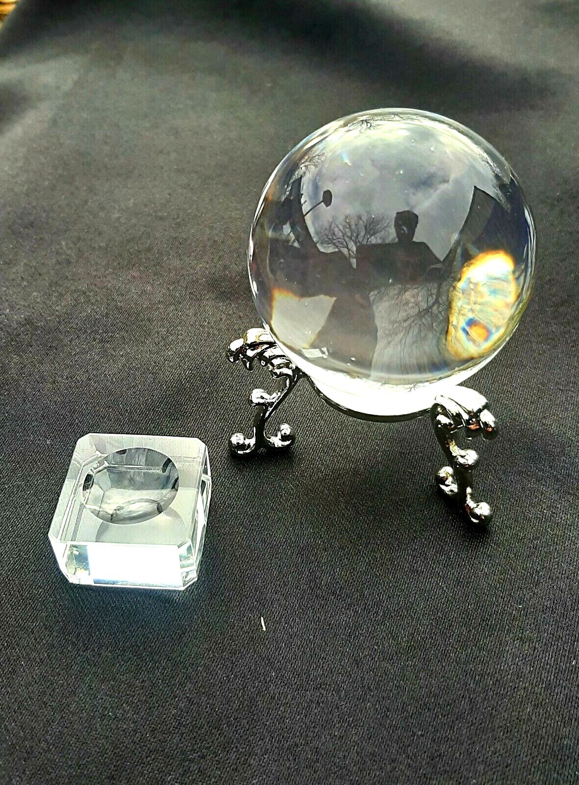 Clear Crystal Ball K9 Sphere 50mm + Gold/Silver stands&Crystal Stand in Gift Box