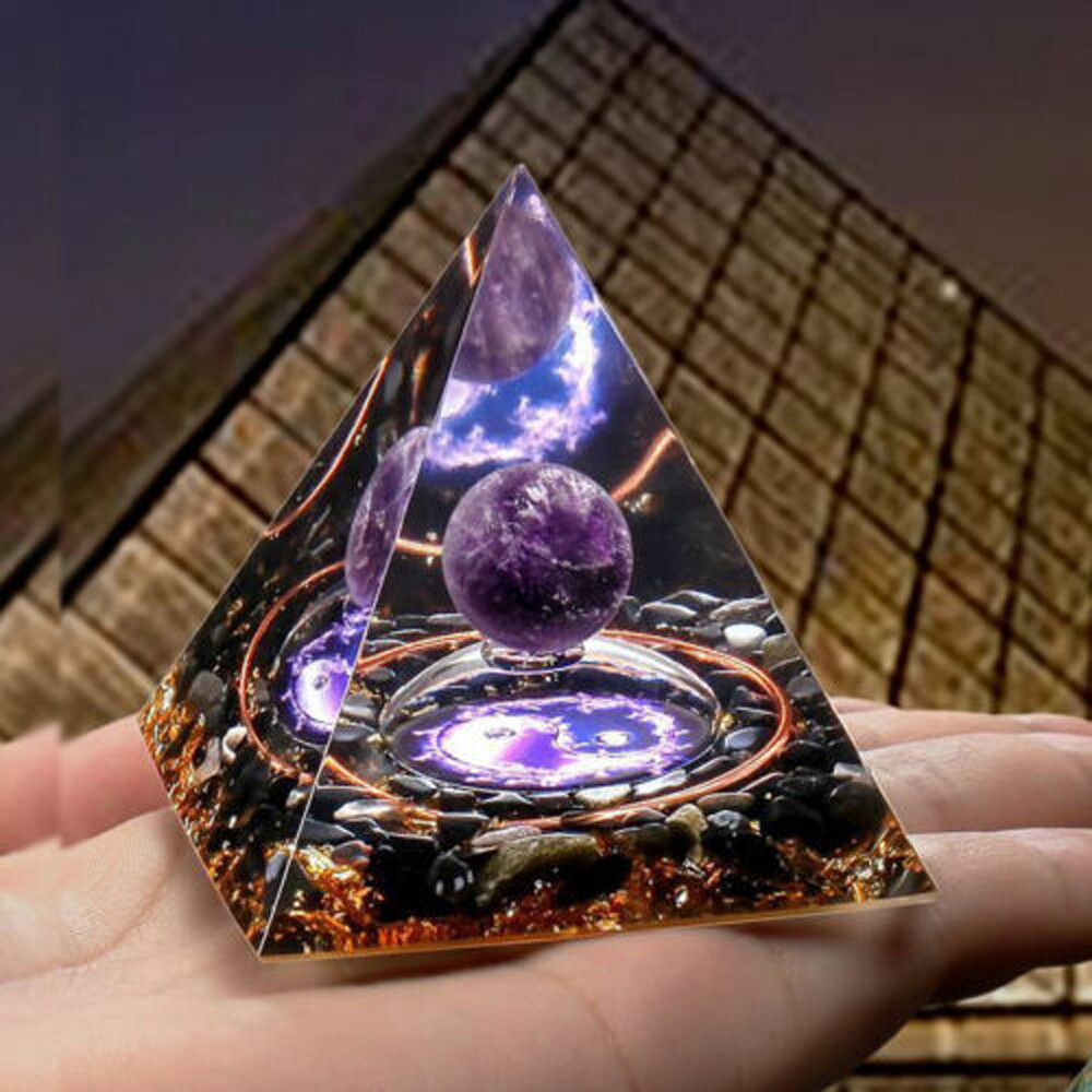 EMF Protection Orgonite Pyramid Amethyst Peridot Healing Crystal Energy Orgone