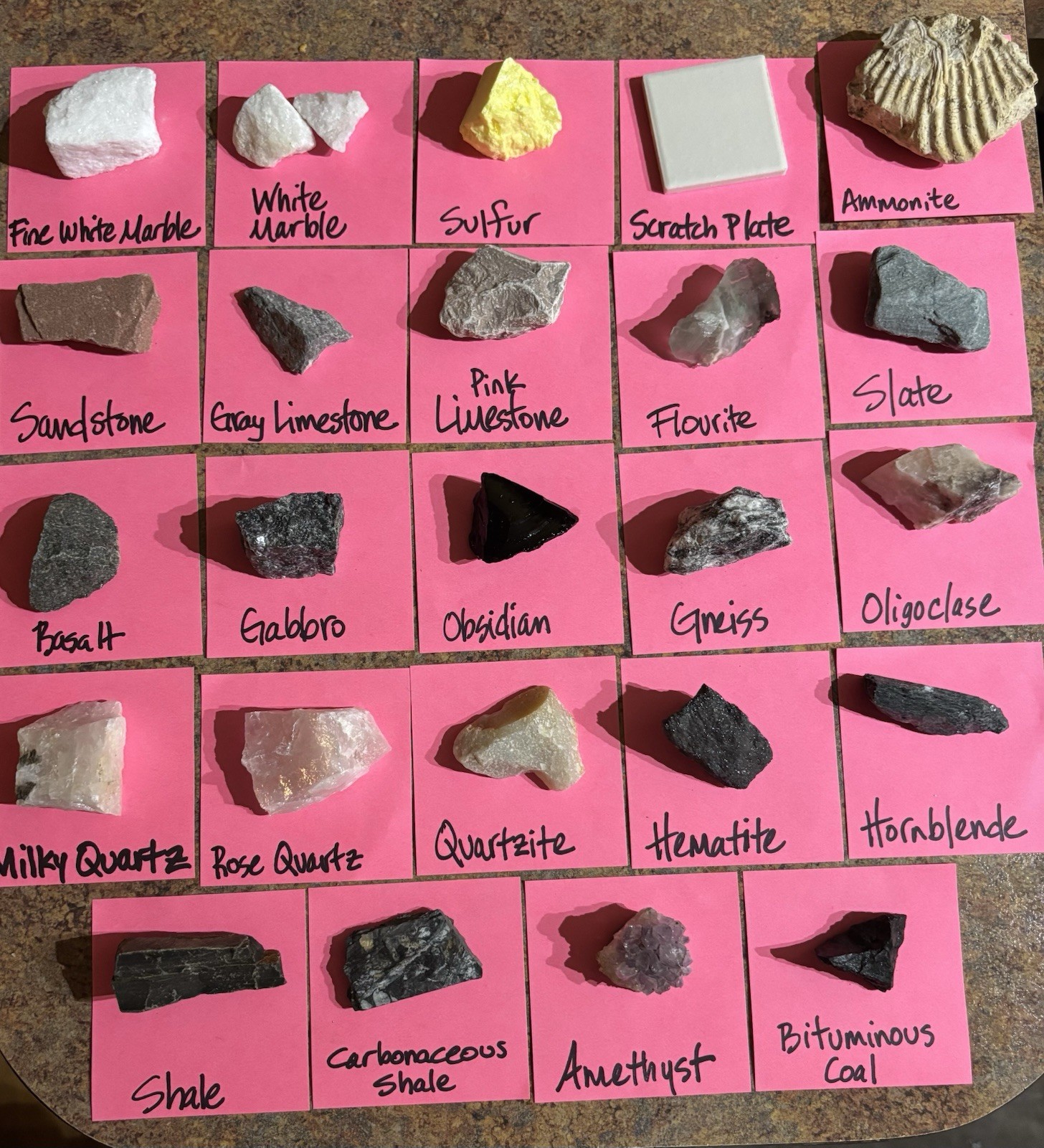 Individually bagged rock and mineral samples with scratch plate. Rock Collecting