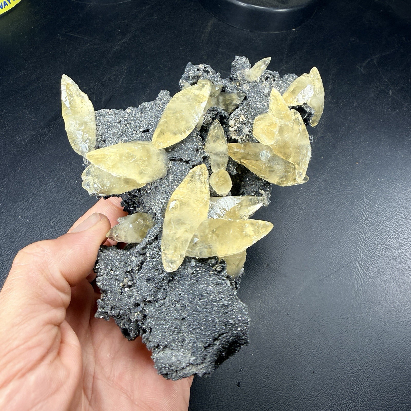 A+ Golden Calcite Dogtooth Crystals on Black Dolomite / Sweetwater Mine *Video*