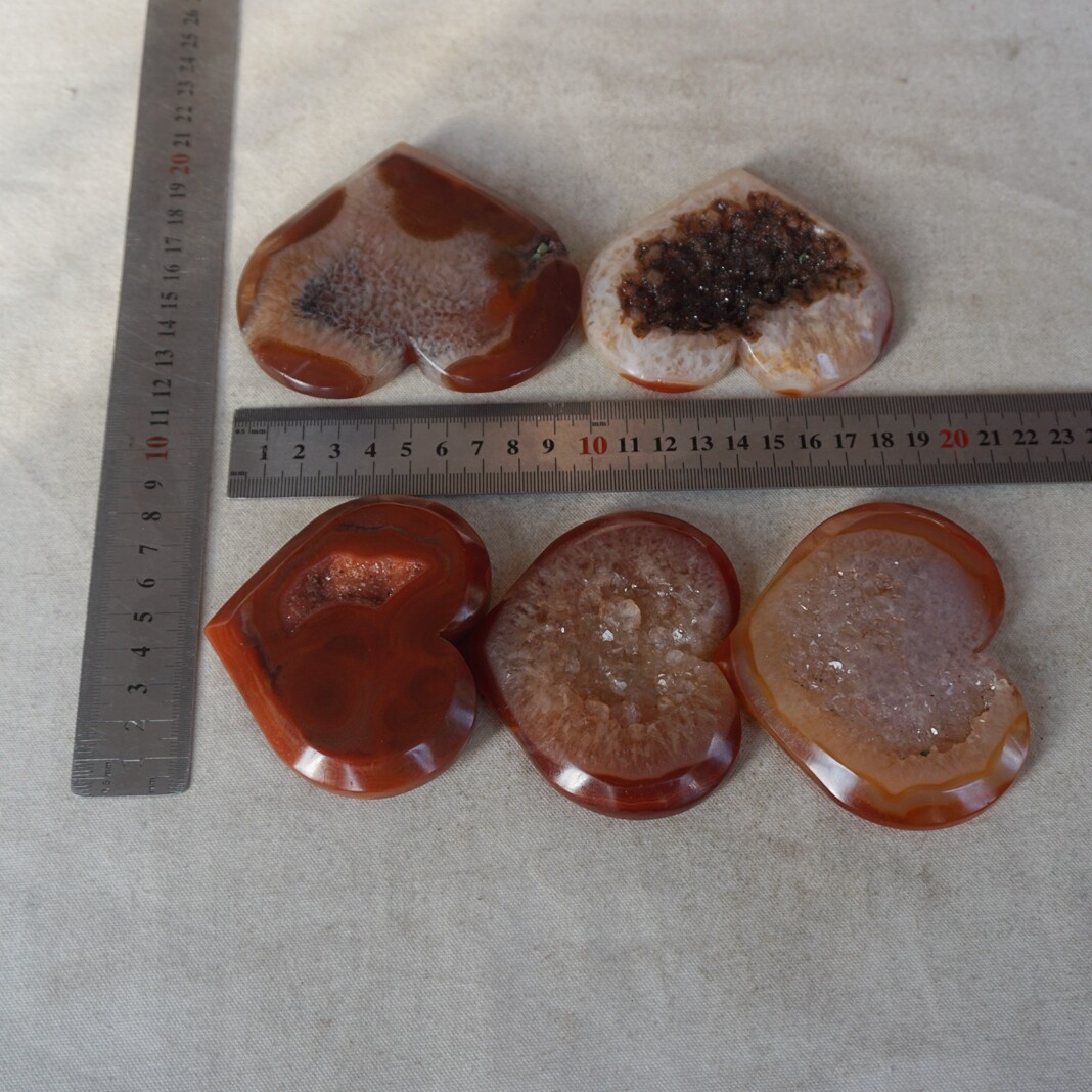 1.5LB 5 Natural Red Carnelian Agate Quartz Crystal Geode Heart Carving Healing