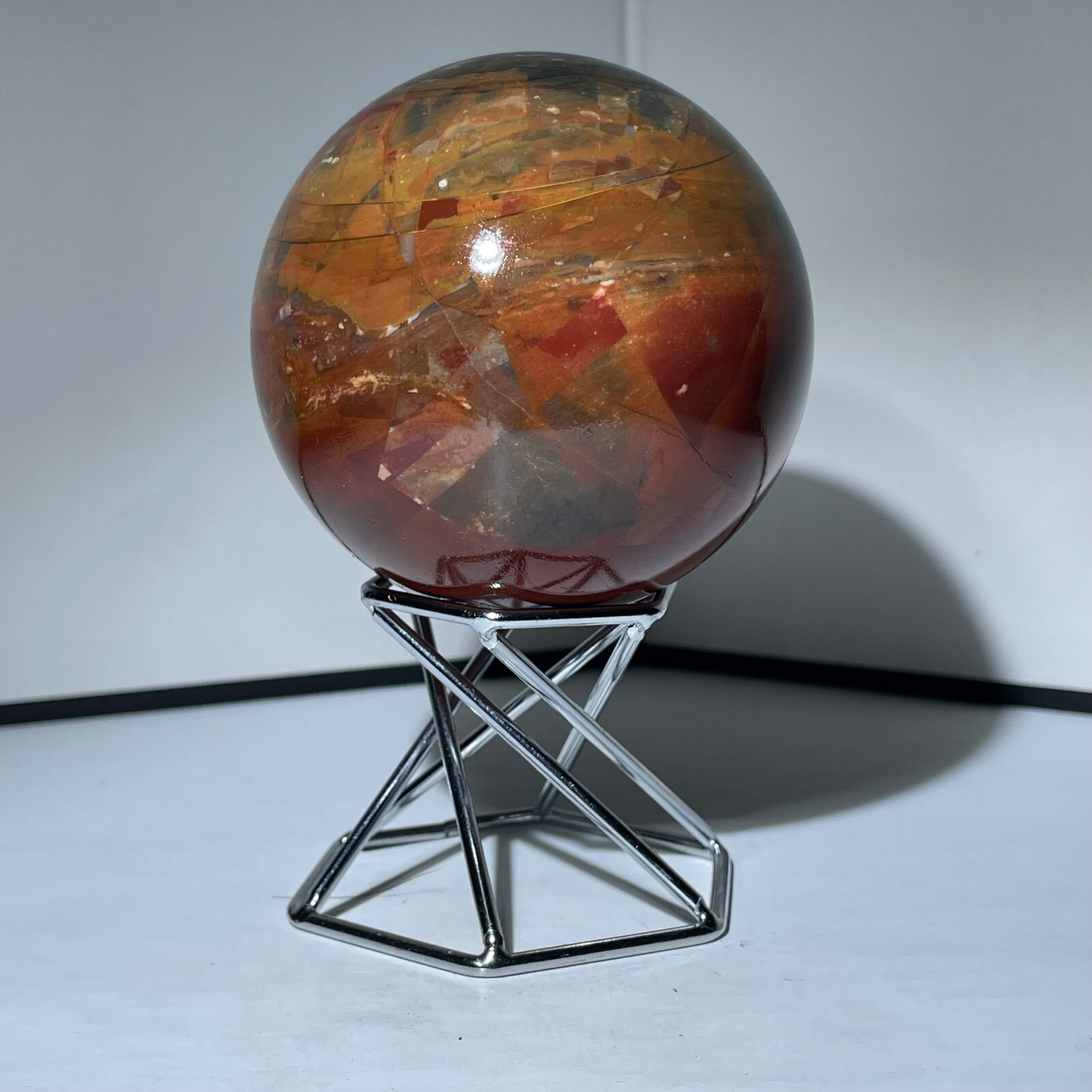Rare 449g Polished Orbicular Ocean crystal Jasper Sphere Reiki Healing + Stand