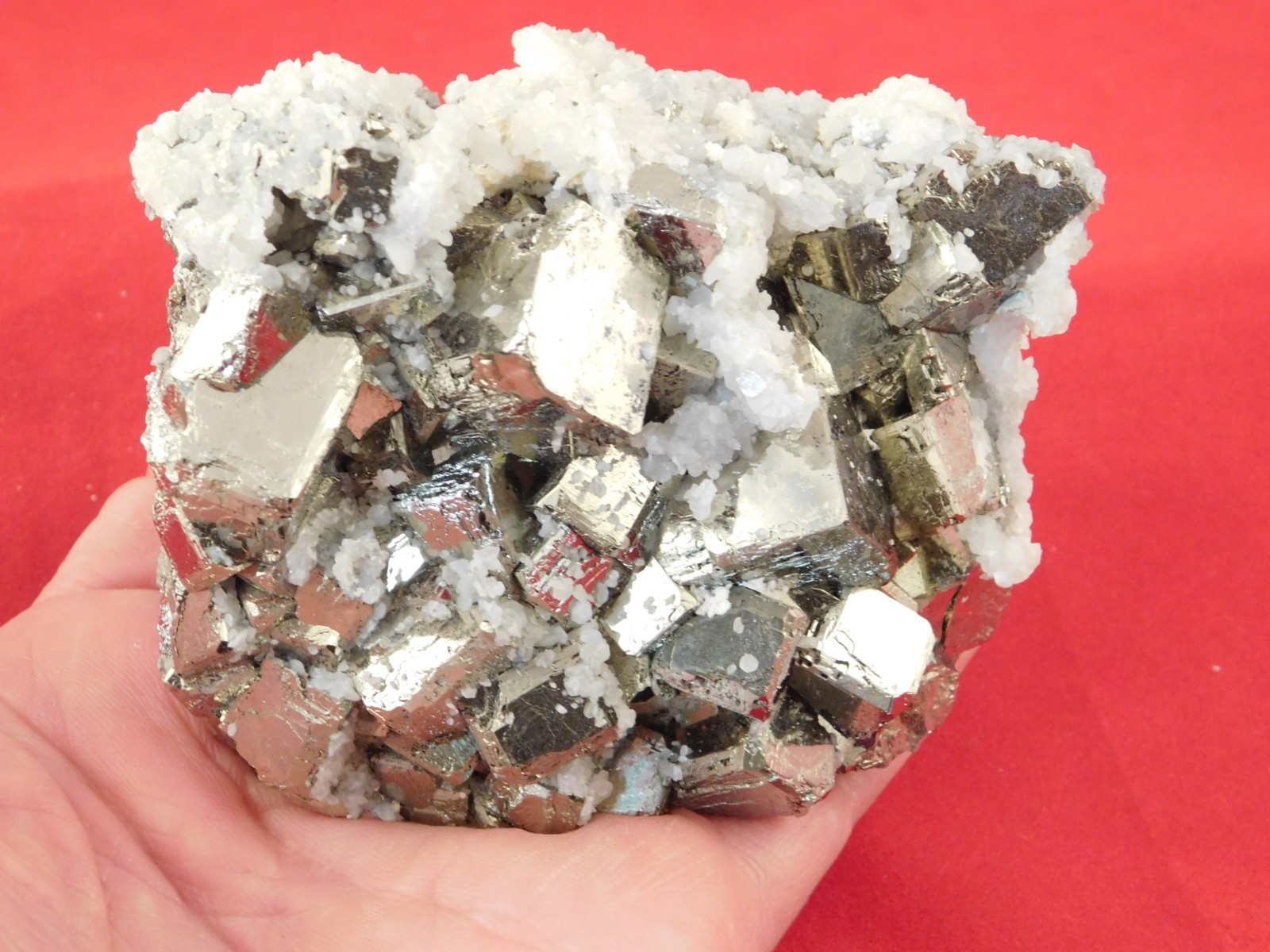 Big! VERY Nice and 100% Natural Pyrite CUBE Cluster with Druzy Quartz Peru 720gr