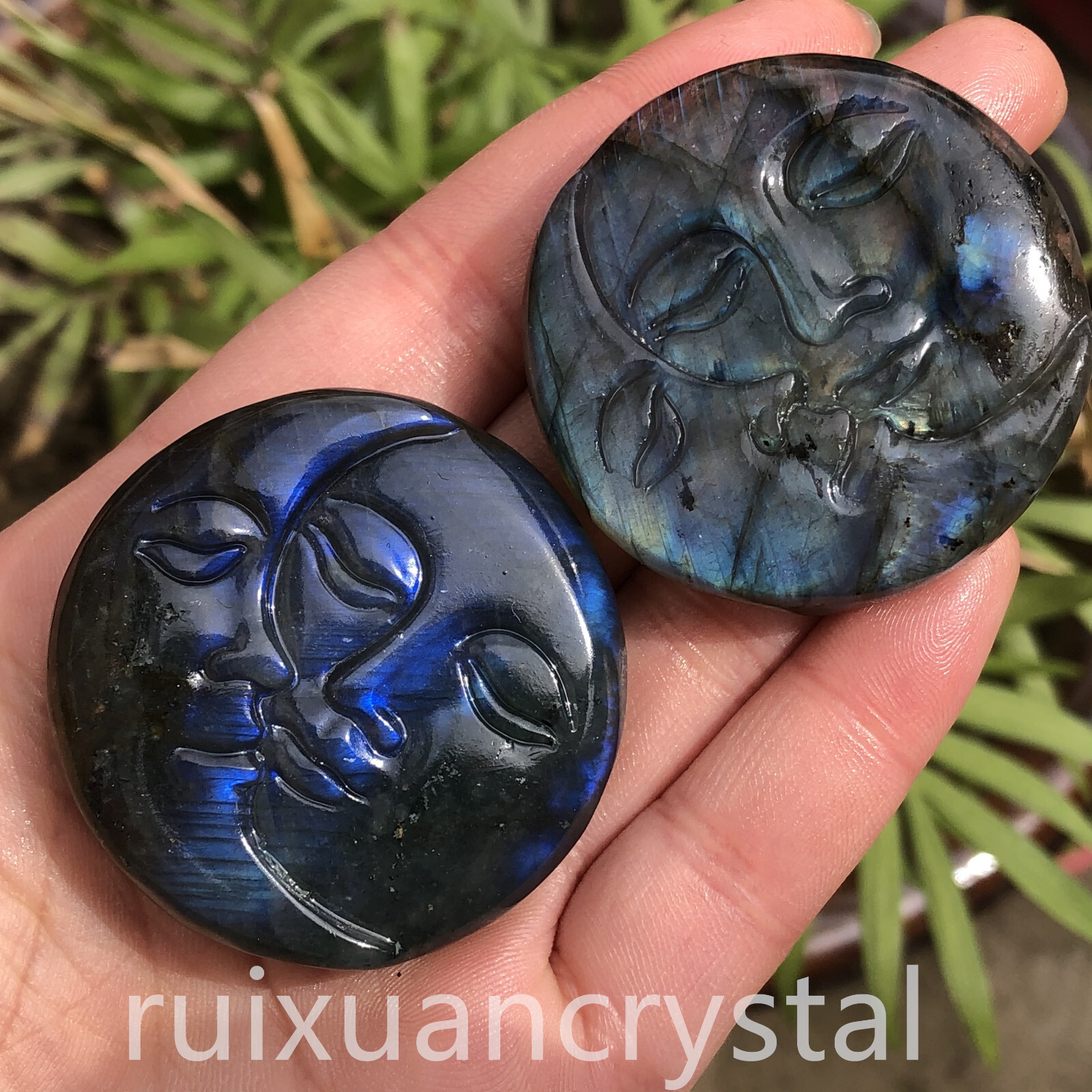 1pc Natural Labradorite Quartz Hand- Carved Sun Moon skull Crystal Reiki healing