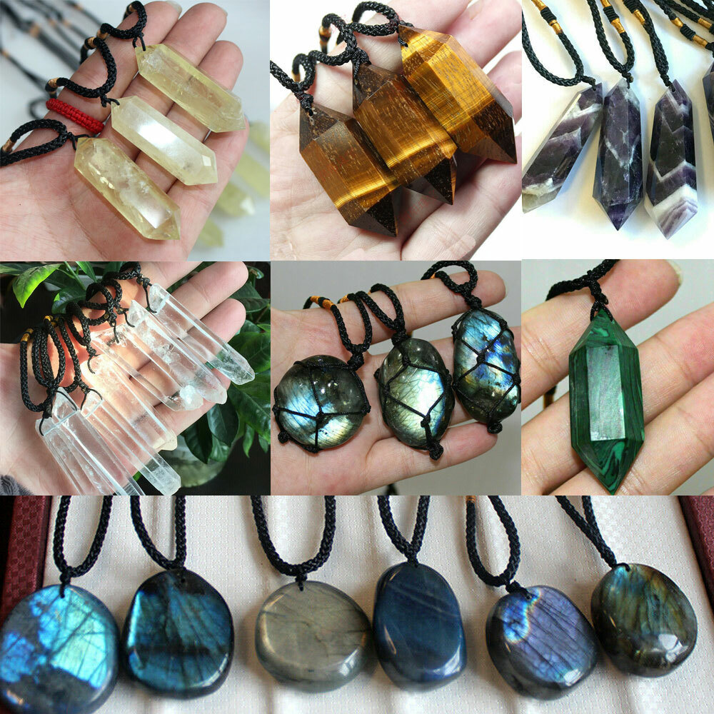 Natural Crystal Necklace Fluorite Amethyst Citrine Labradorite Quartz Gift