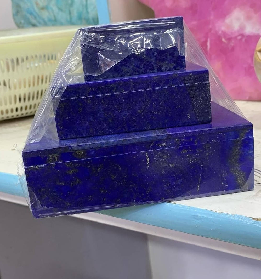 Handmade Lapis Lazuli Jewelry Box Set Natural Gemstone Trinket Gift A+++
