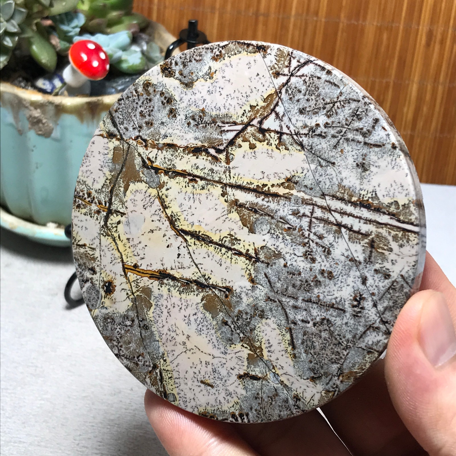 93mm Natural Chinese painting stone crystal ornaments for home decoration A6485