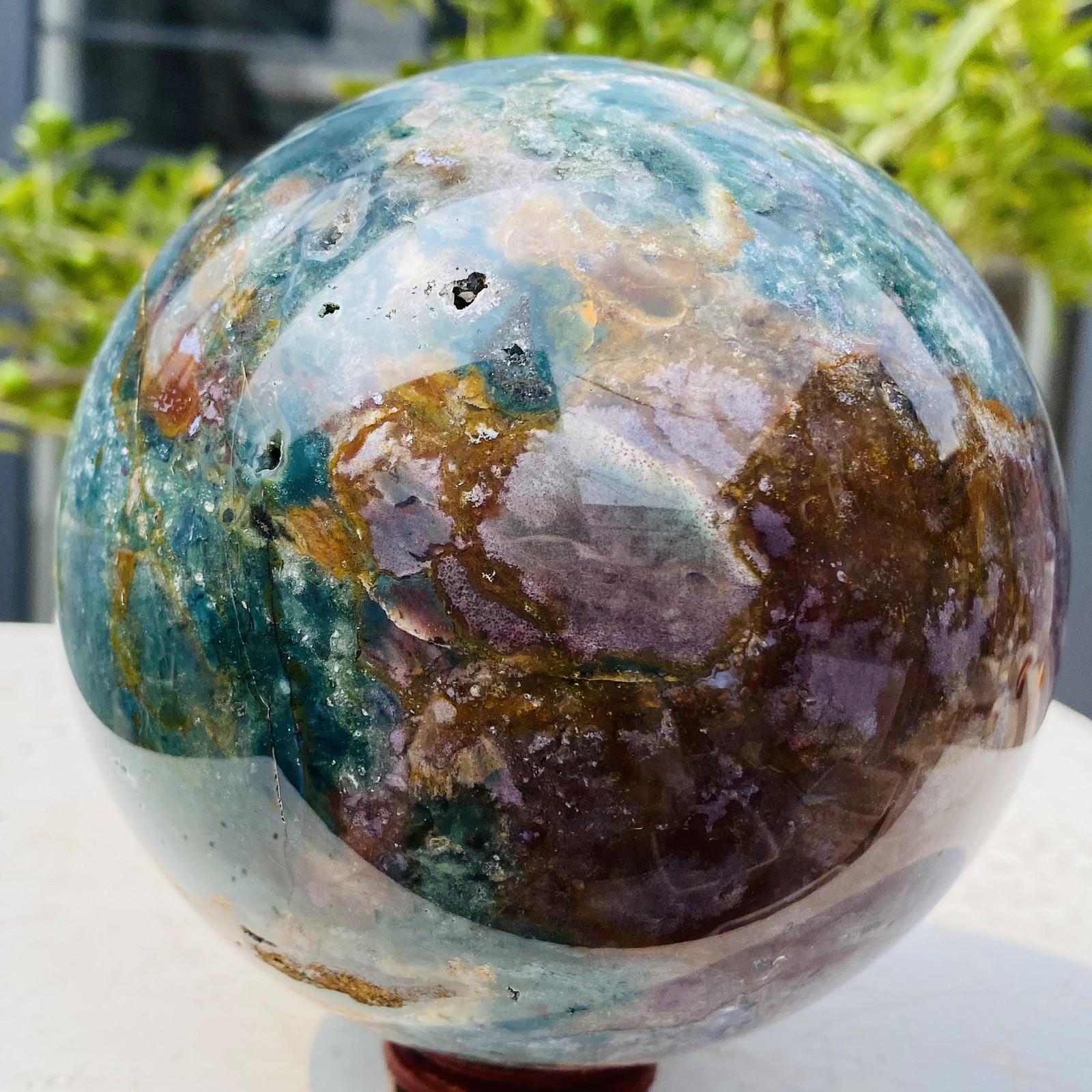 Natural Ocean Jasper ball Crystal jewelry Reiki energy Healing 1960g