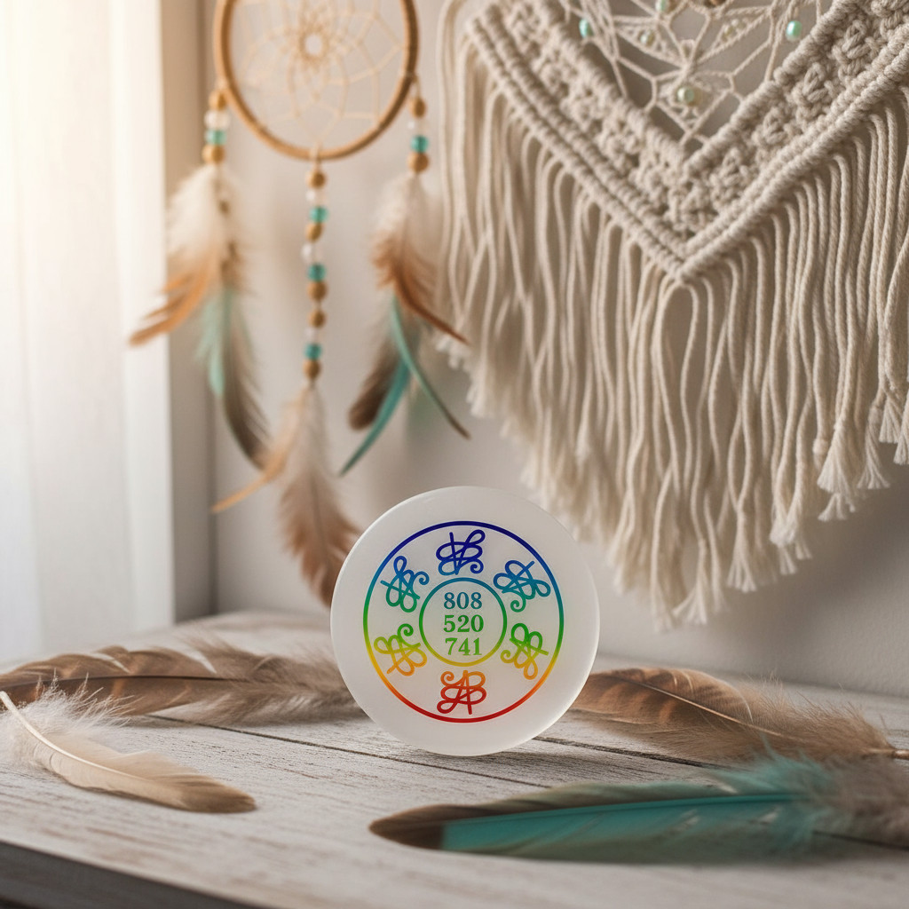 Rainbow Sacred Geometry Crystal Plate: Reiki Chakra Healing, Angel Numbers