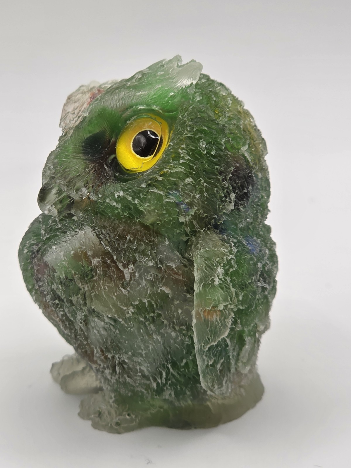 2.5″ Owl Crystal Orgonite Carving Green Mixed Chips In Resin Figurine