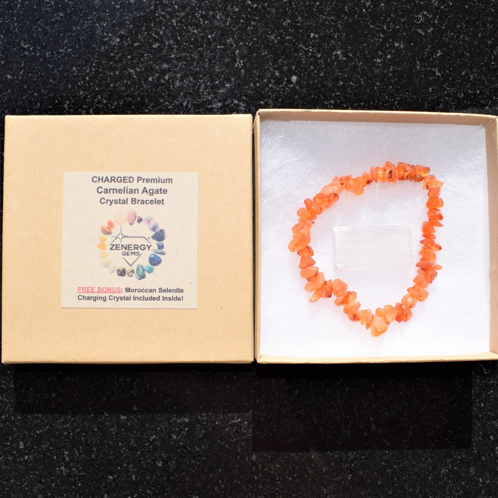 Premium CHARGED Carnelian Agate Crystal Chip Stretchy Bracelet REIKI Energy!